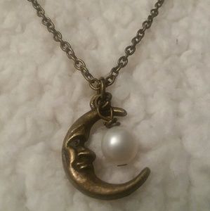 Crescent Moon Necklace with Pearl